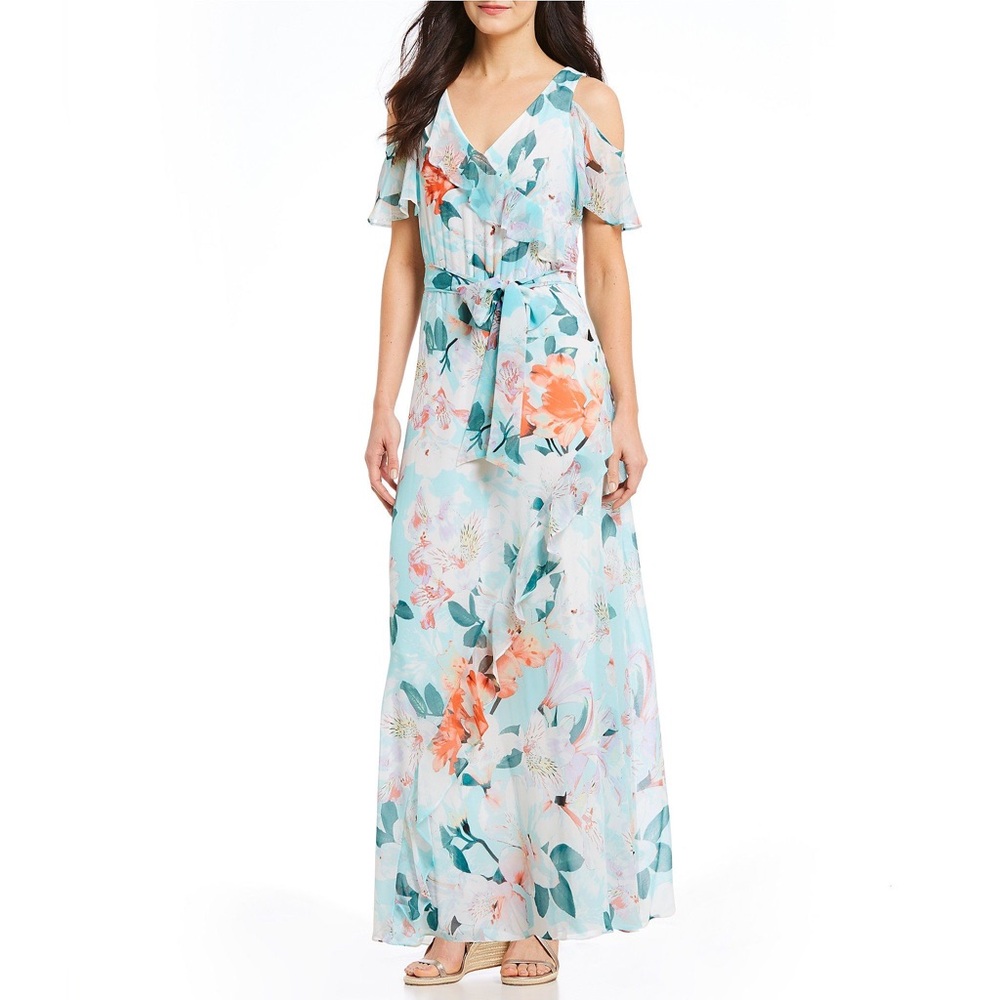 NWOT Calvin Klein Floral Print Cold Shoulder Maxi Dress